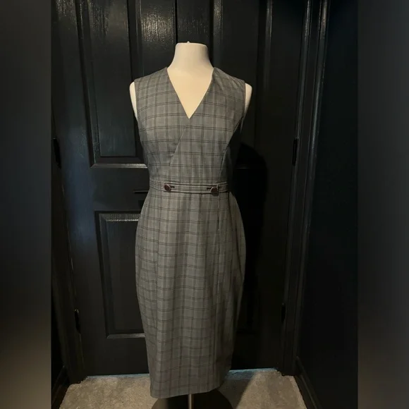 Ted Baker Gray Sleeveless V-Neck Sheath Midi Dress - Picture 1 of 4
